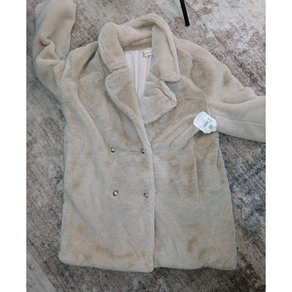 Altar'd State Faux Fur Coat Women's Size L Taupe Beige Double Breasted NWT $120 - Picture 6 of 16